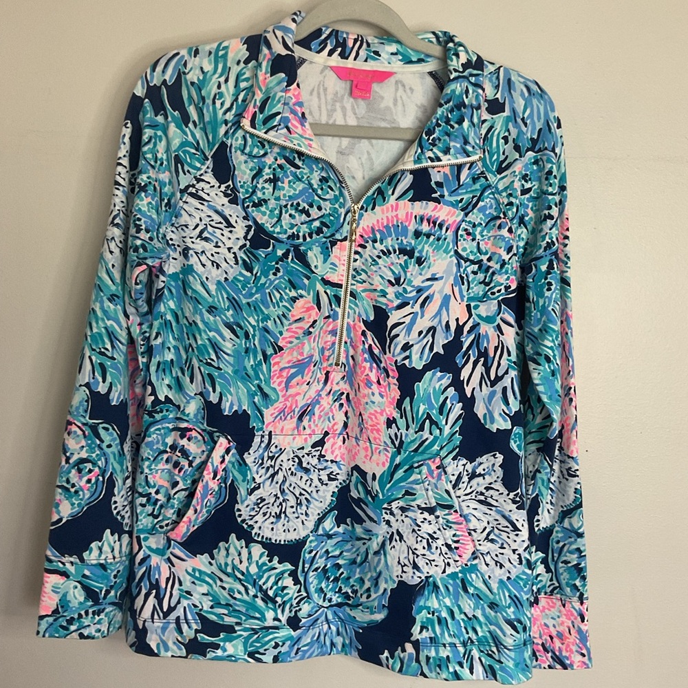 Lilly Pulitzer Tropical Print Half-Zip Pullover women’s small